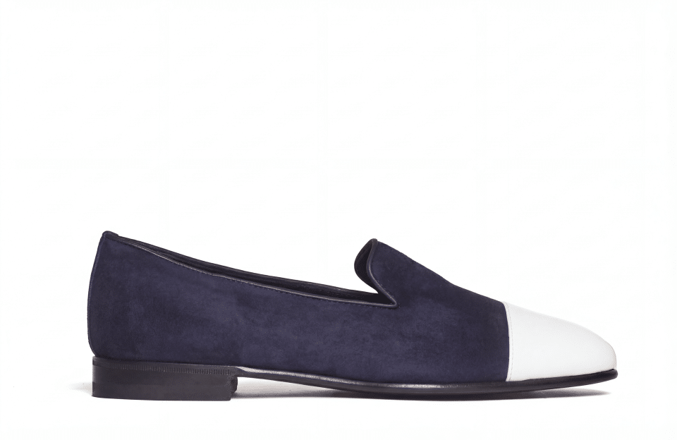 CARPOFORO in Suede Blue Notte con Punta in Pelle Bianca